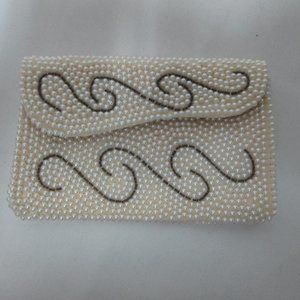 Bags by Susan Vintage Beaded Clutch Purse Bag Pouch small cream 1950's 6" x 4"
